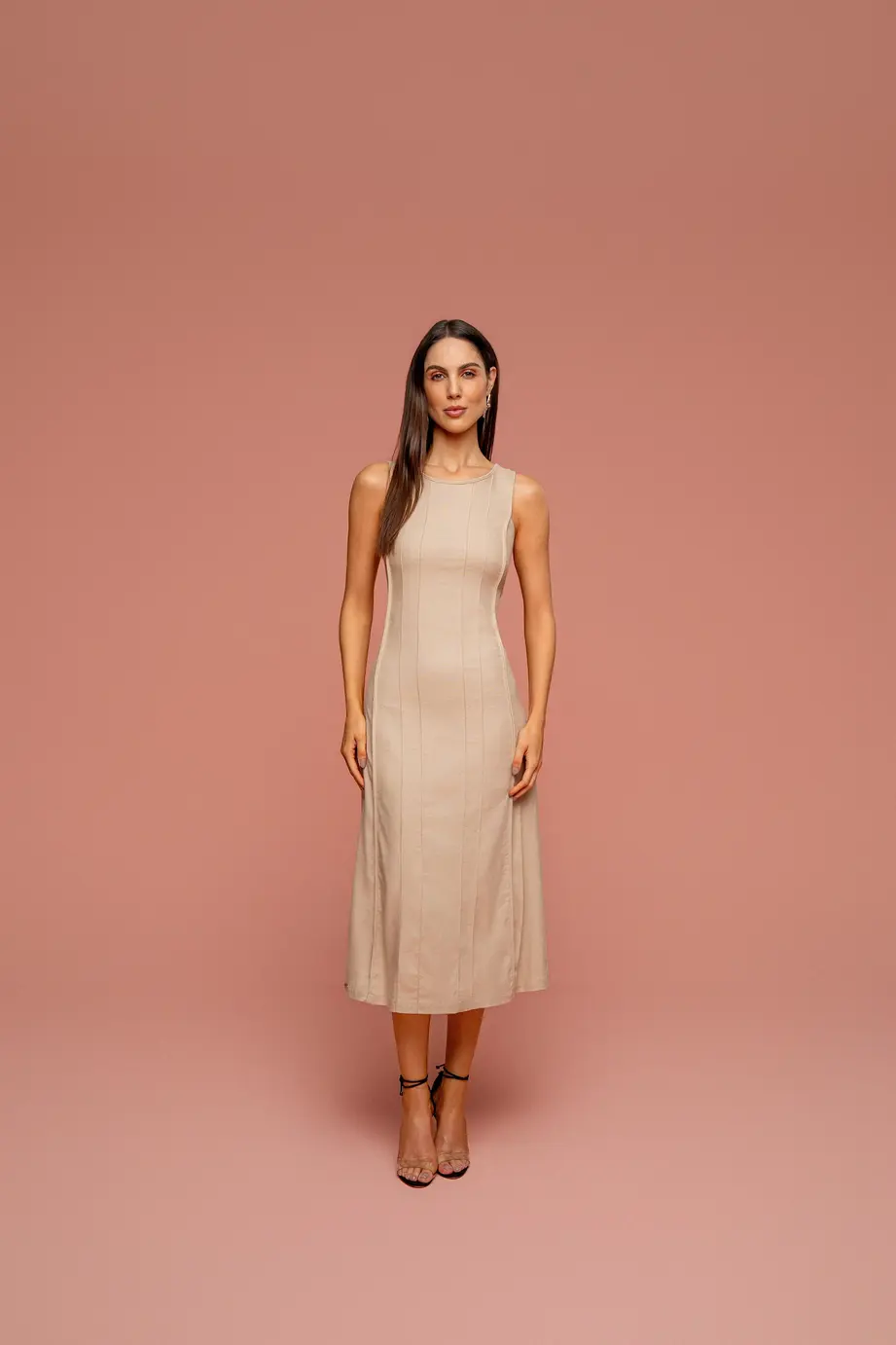 Vestido Linho Com Detalhes Frontais