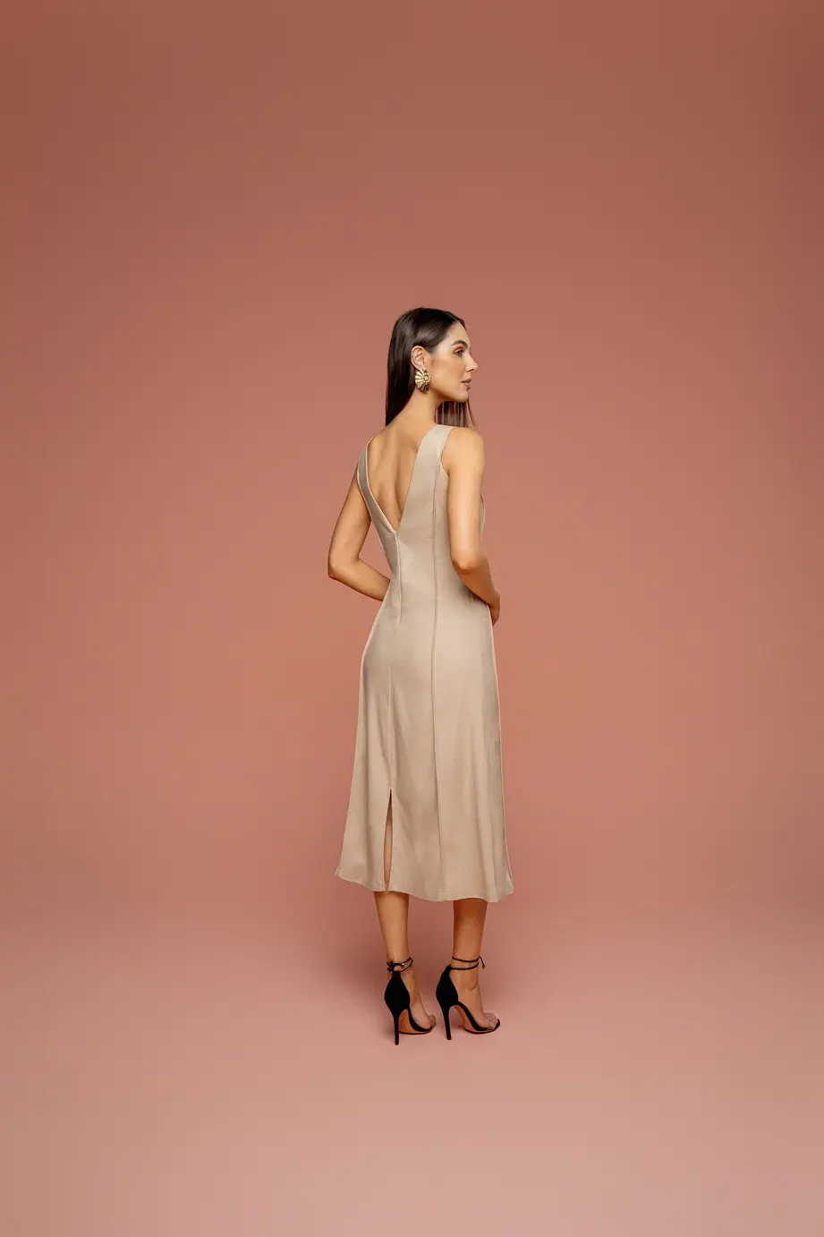Vestido Linho Com Detalhes Frontais