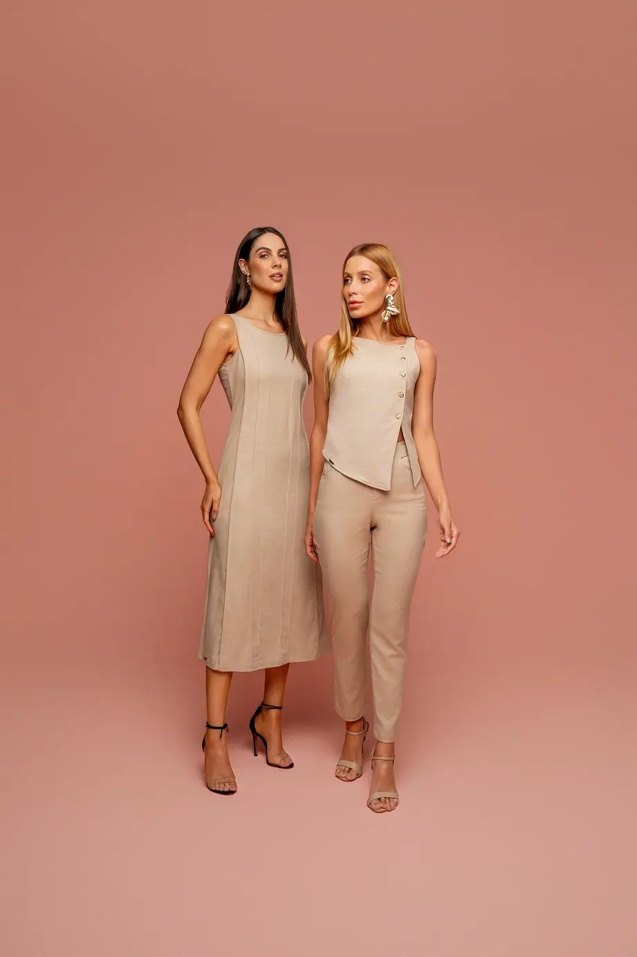 Vestido Linho Com Detalhes Frontais