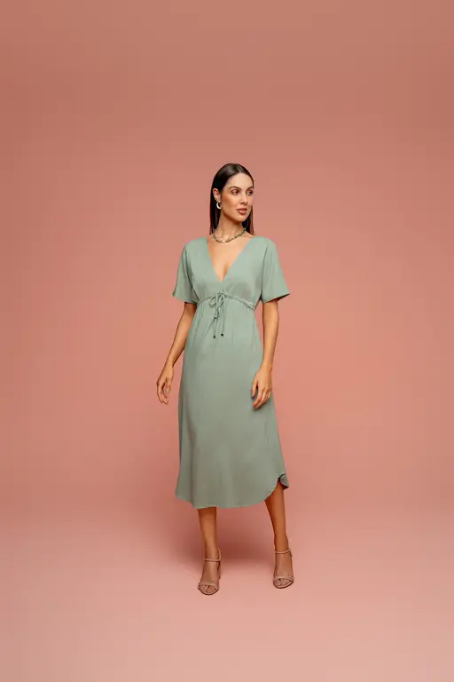 Vestido Linho Com Manga Ampla