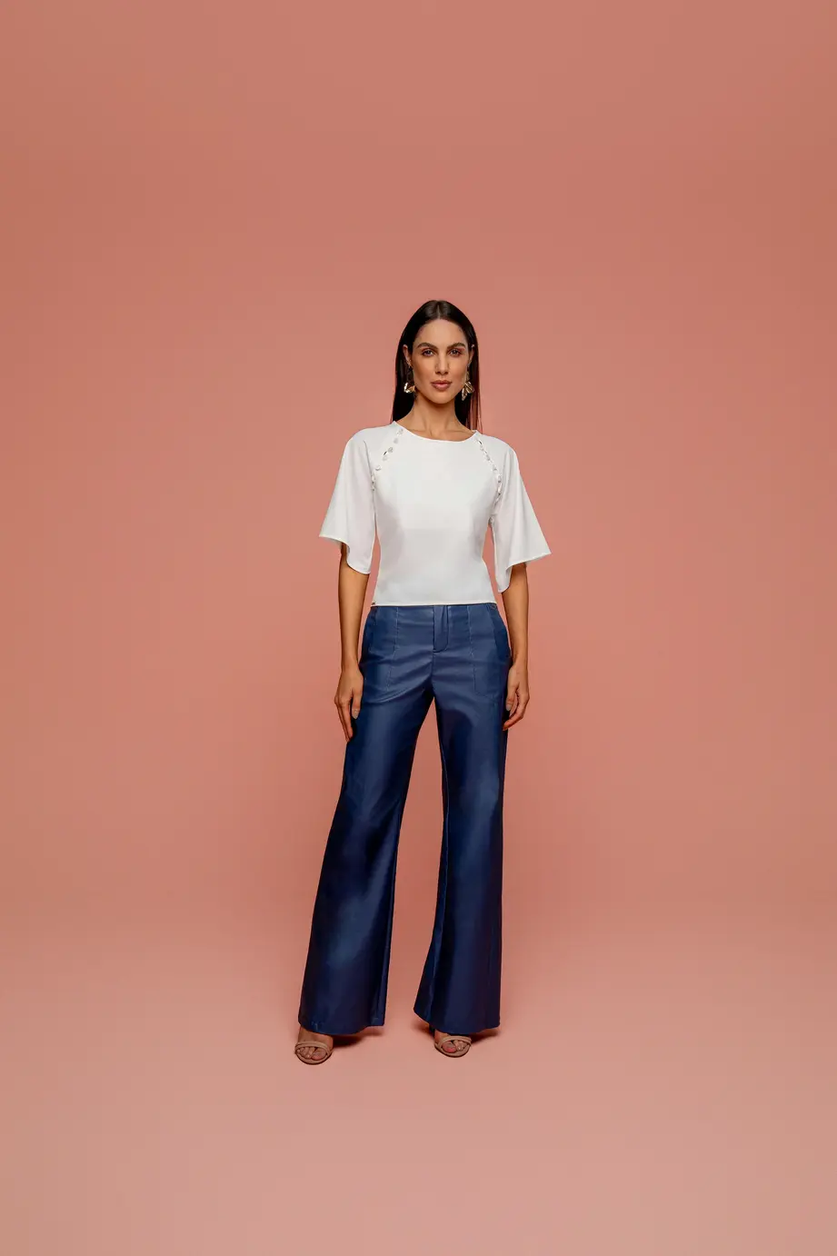 Calca Wide Leg Bengaline Coating